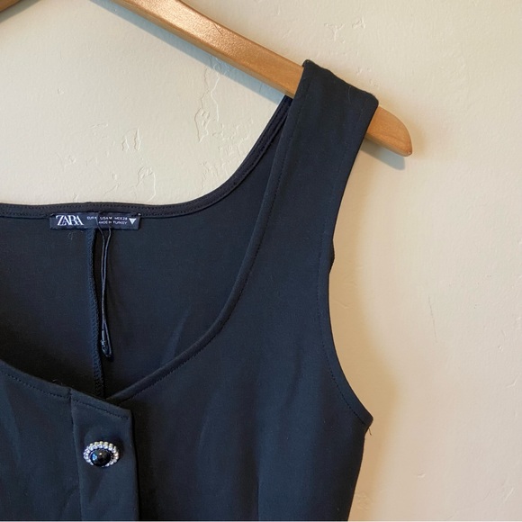 NEW ZARA Rhinestone Button Down Career Mini Dress Black M - Picture 8 of 9